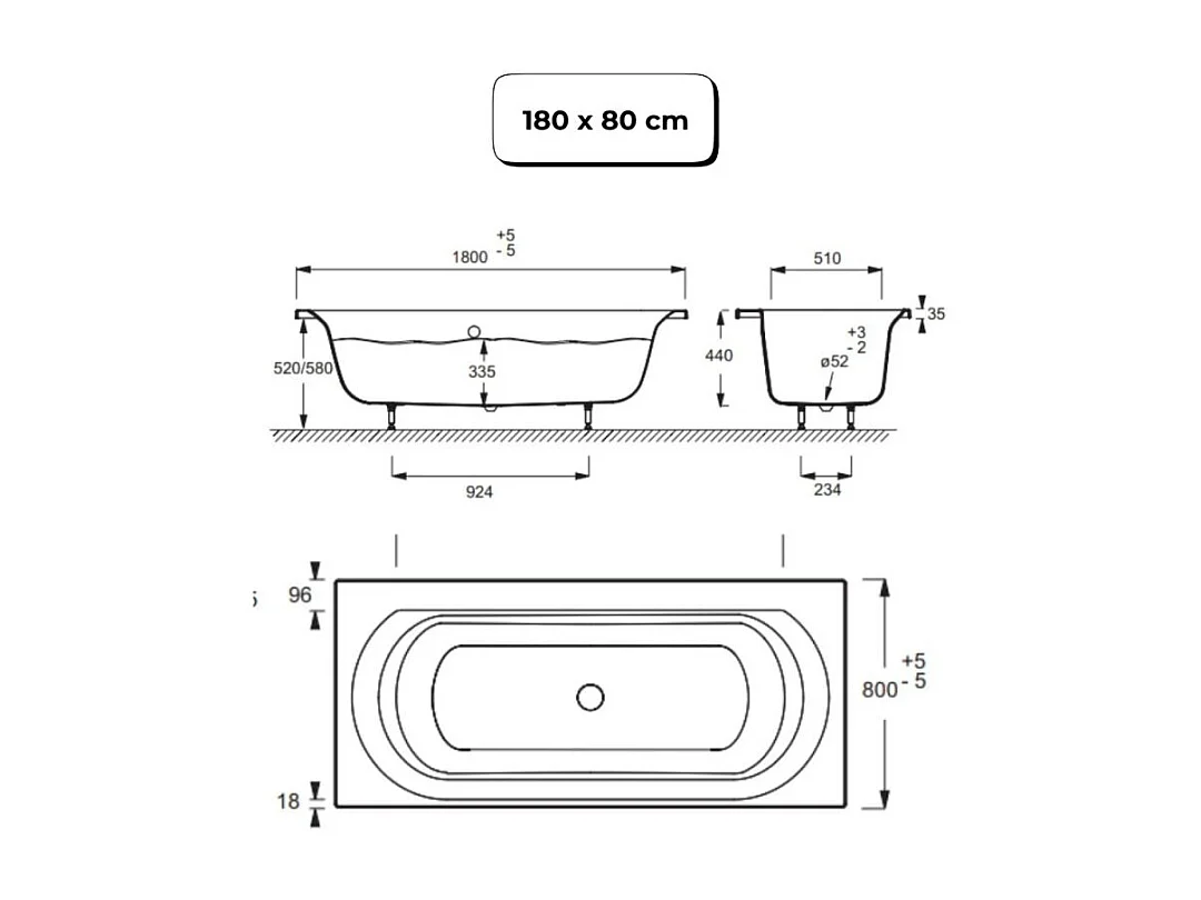 Pack baignoire 180 x 80 JACOB DELAFON Elise + tablier angle + pommeau et mitigeur bain noir Aimé + pare bain chromé + vidage