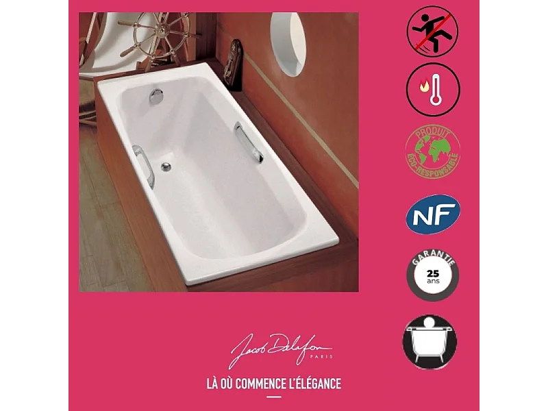 Baignoire droite JACOB DELAFON Diapason fonte + pare bain 170 X 75