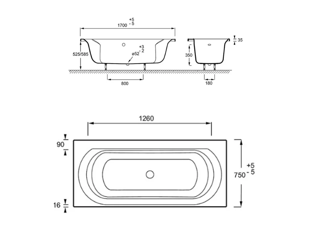 Pack baignoire droite 170 x 75 JACOB DELAFON Elise + tablier en angle + mitigeur bain douche mural Aimé chromé + vidage