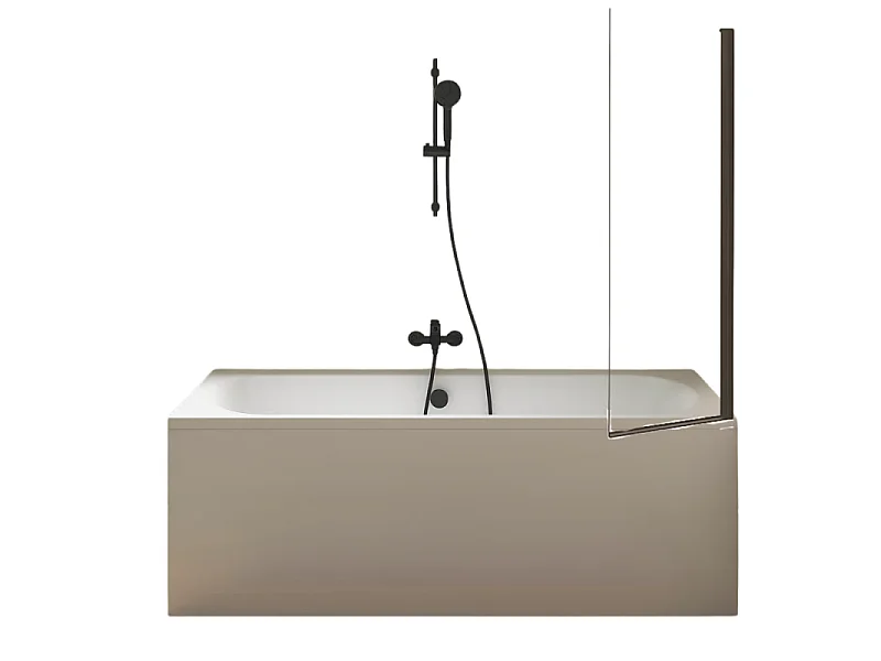 Pack baignoire droite 170 x 75 JACOB DELAFON Elise + tablier niche + pommeau et mitigeur bain noir Aimé + pare bain noir + vidage noir