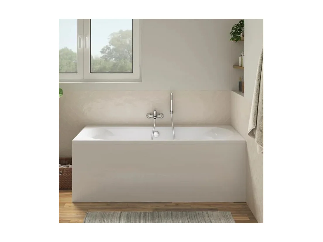 Pack baignoire droite 180 x 80 JACOB DELAFON Elise + tablier en angle + mitigeur bain douche mural Aimé chromé + vidage