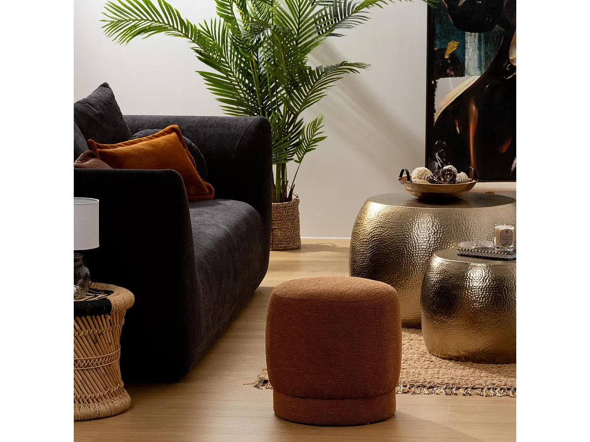 Pouf en tissu à bouclettes Orange ambré D 39 x H 40 cm