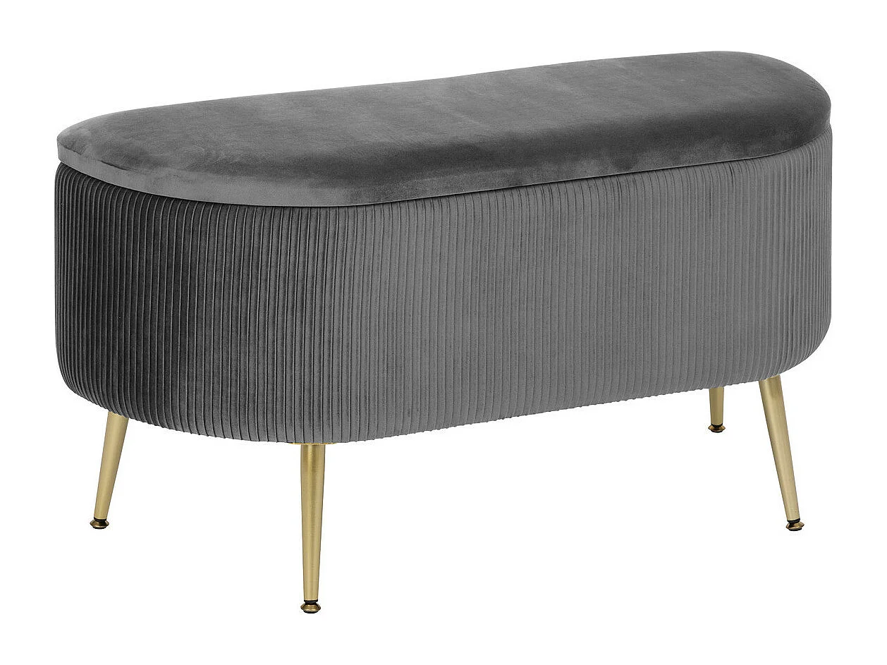 Banc avec coffre en velours Gris et pieds en métal  100 x 40 cm