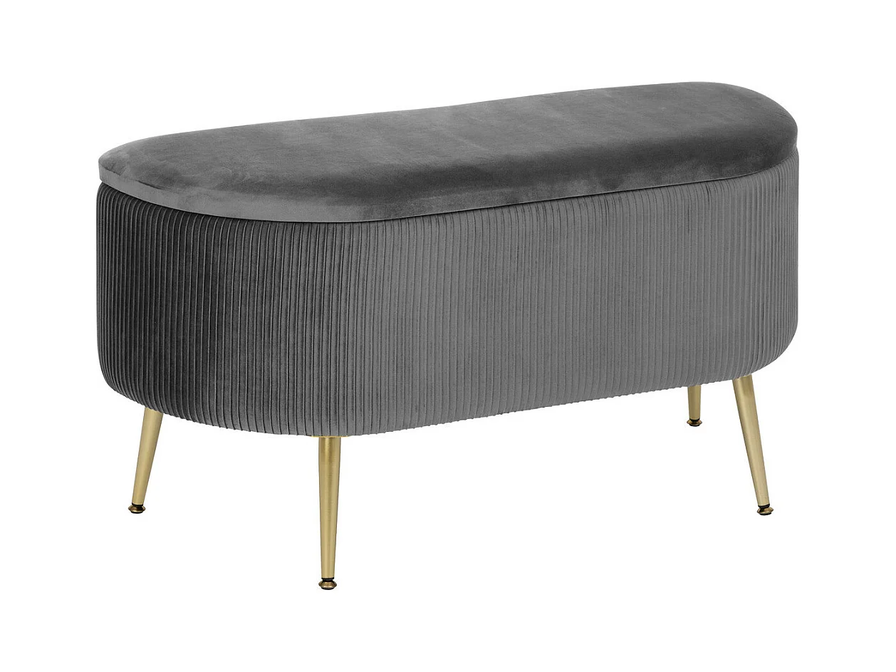 Banc avec coffre en velours Gris et pieds en métal  100 x 40 cm