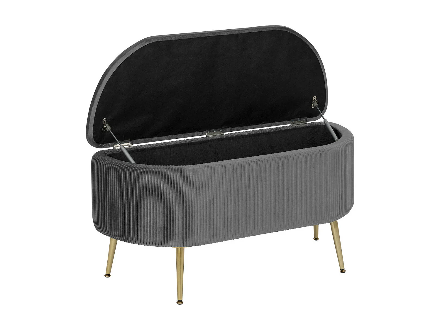 Banc avec coffre en velours Gris et pieds en métal  100 x 40 cm