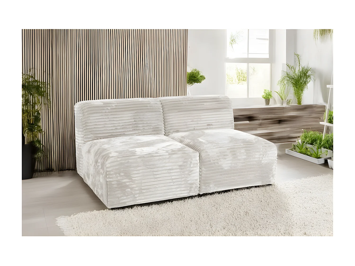 Canapé 2 places BRISIA en velours côtelé épais beige