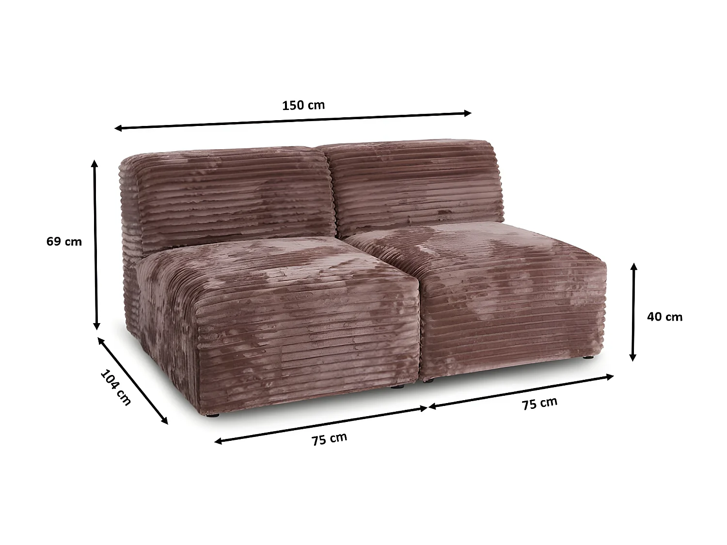 Canapé 2 places BRISIA en velours côtelé épais beige