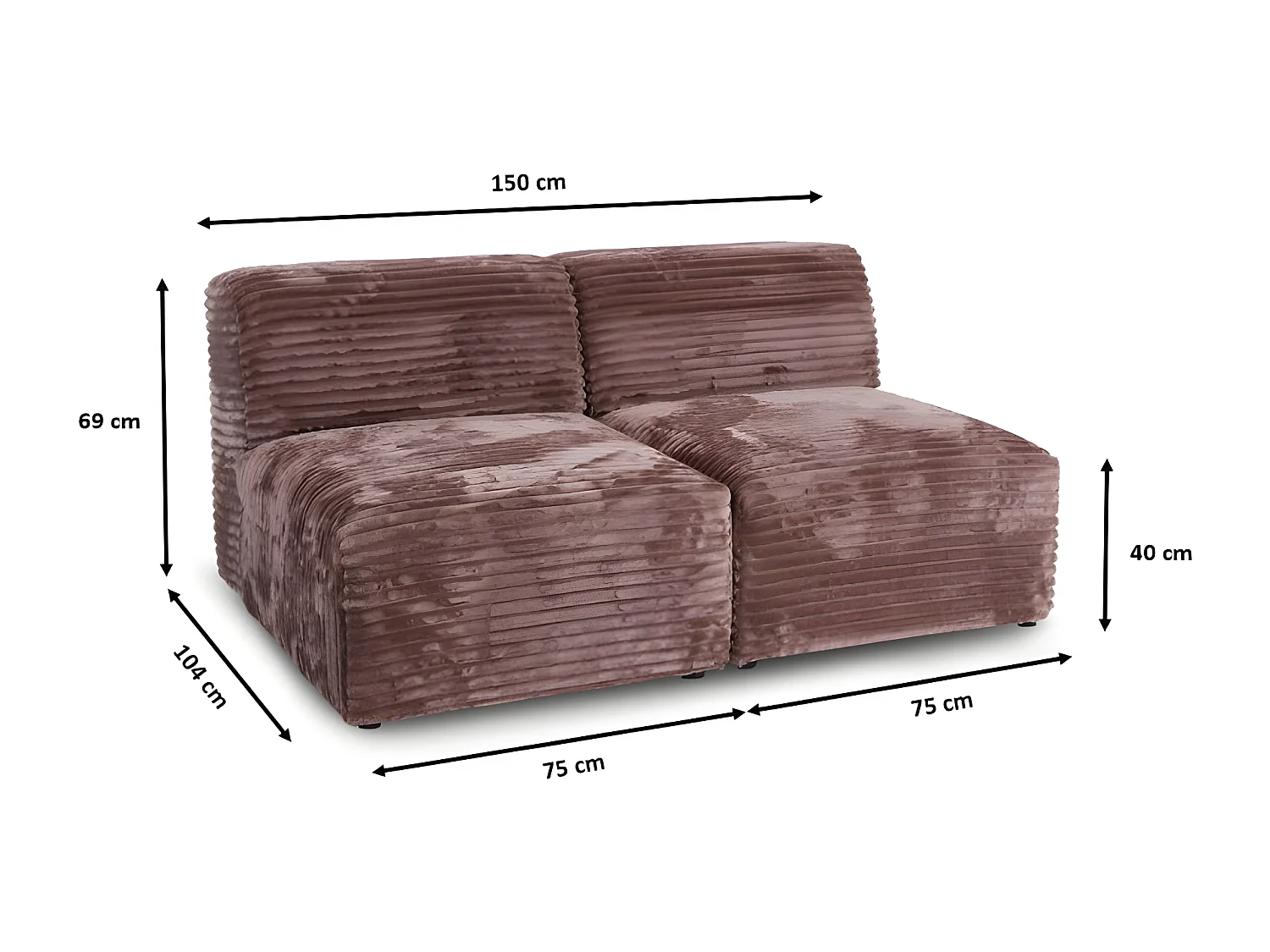 Canapé 2 places BRISIA en velours côtelé épais noir