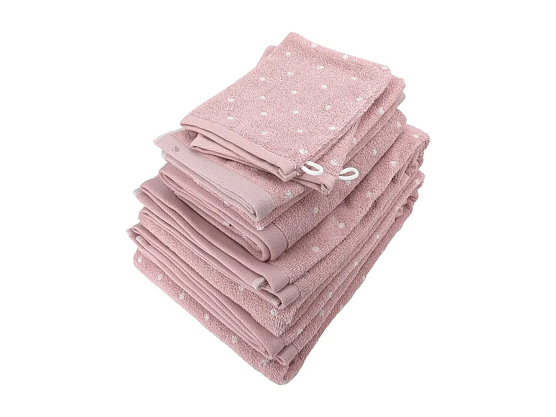 Parure de bain 7 pièces collection EFFICIENT DOTS rose flamingo