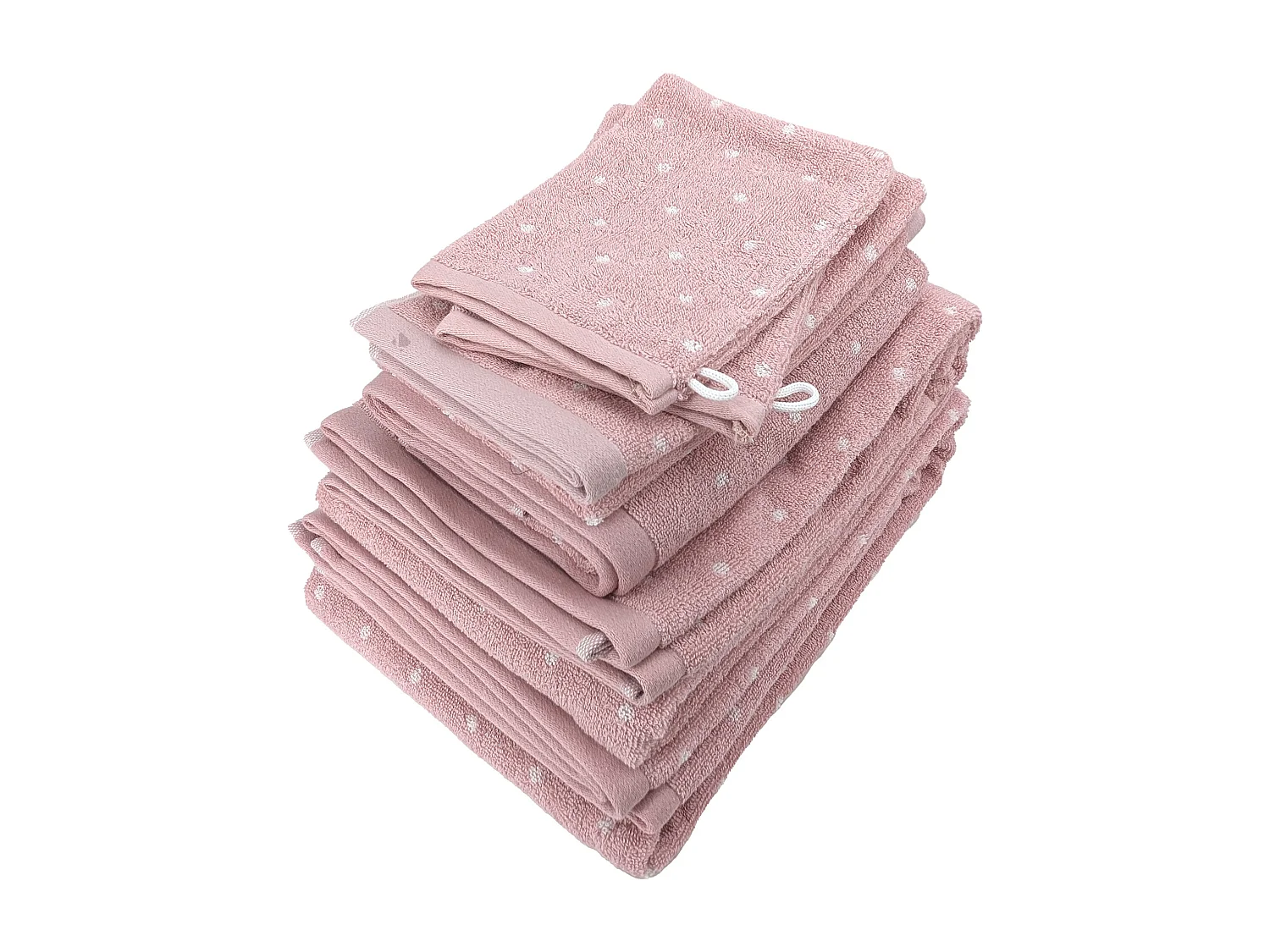 Parure de bain 7 pièces collection EFFICIENT DOTS rose flamingo