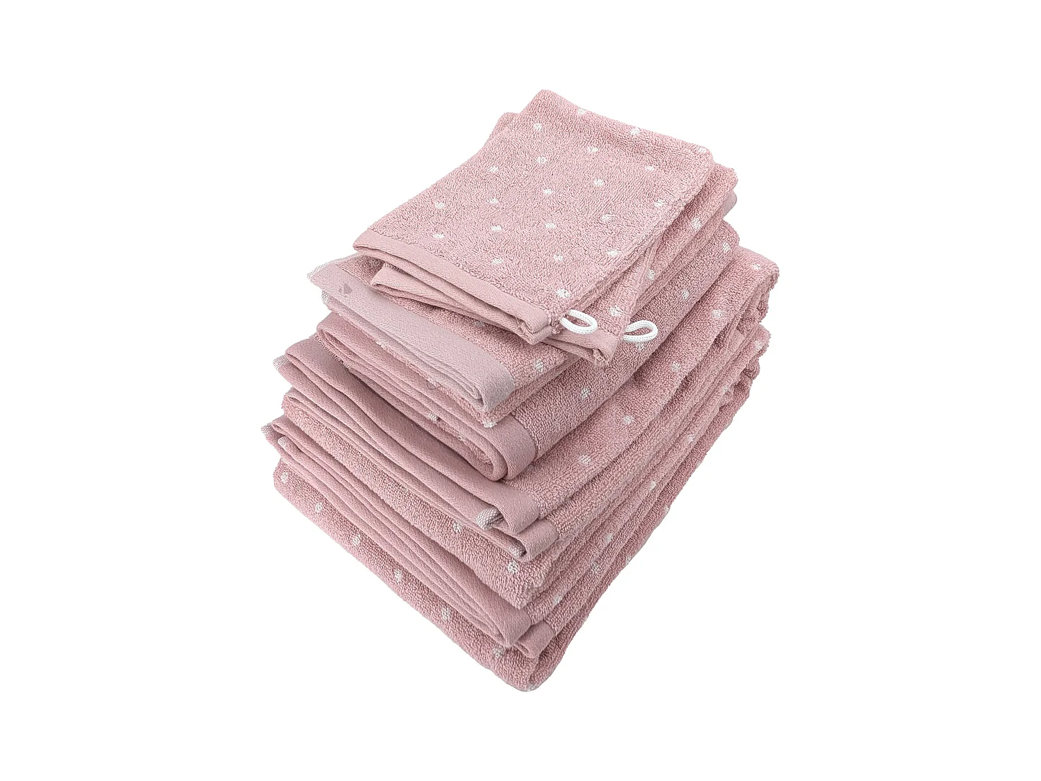 Parure de bain 7 pièces collection EFFICIENT DOTS rose flamingo