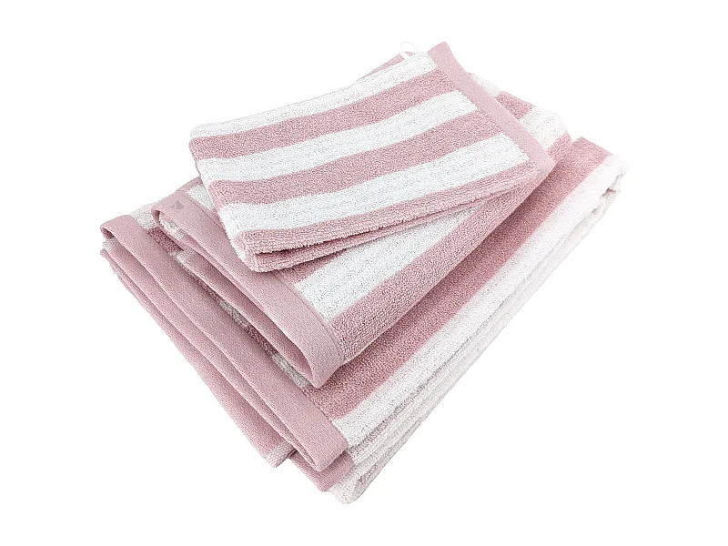Parure de bain coton collection EFFICIENCE STRIPES 4 pièces rose flamingo