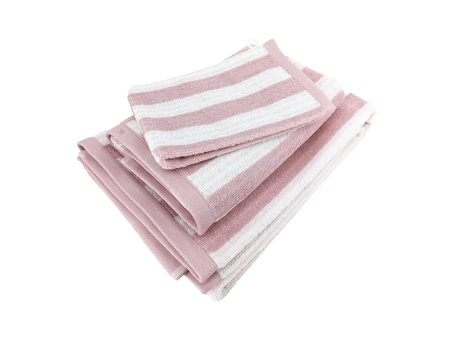 Parure de bain coton collection EFFICIENCE STRIPES 4 pièces rose flamingo