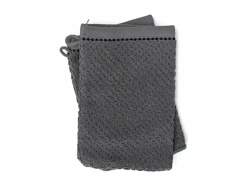 Lot de deux gants de toilette 16x21 cm pur coton collection OSAKA fleurs gris