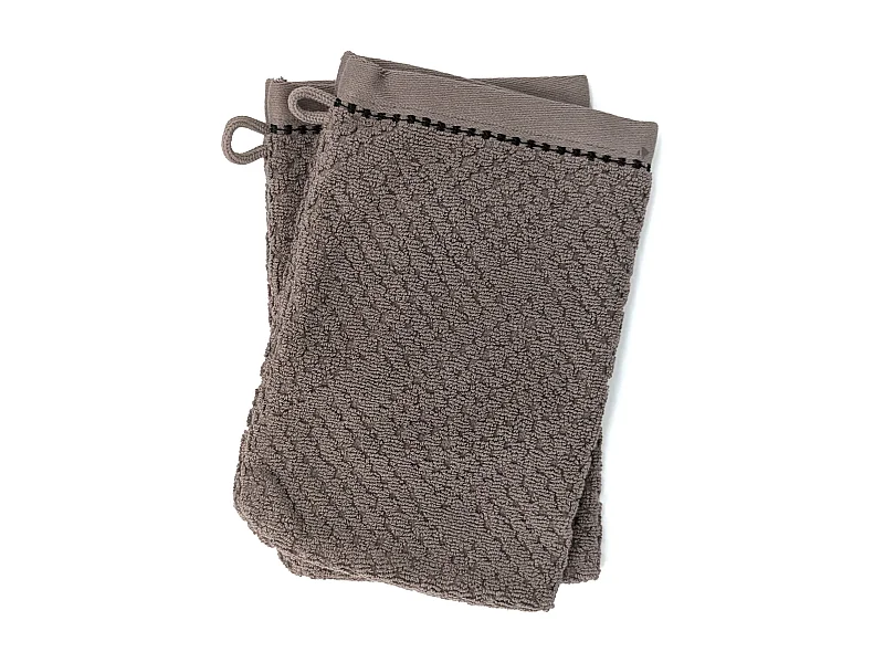 Lot de deux gants de toilette 16x21 cm pur coton collection OSAKA fleurs marron