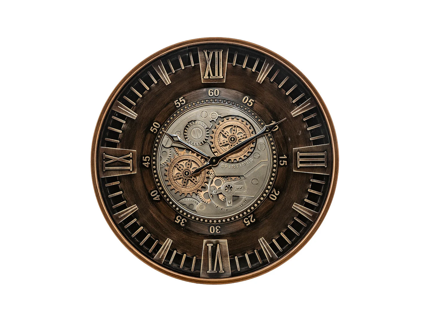 Pendule murale Marron style industriel avec rouages mobiles D 59 cm