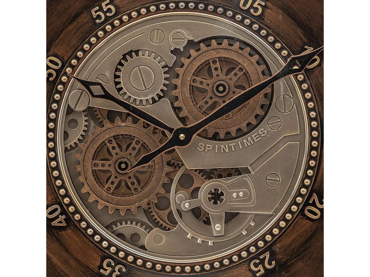 Pendule murale Marron style industriel avec rouages mobiles D 59 cm