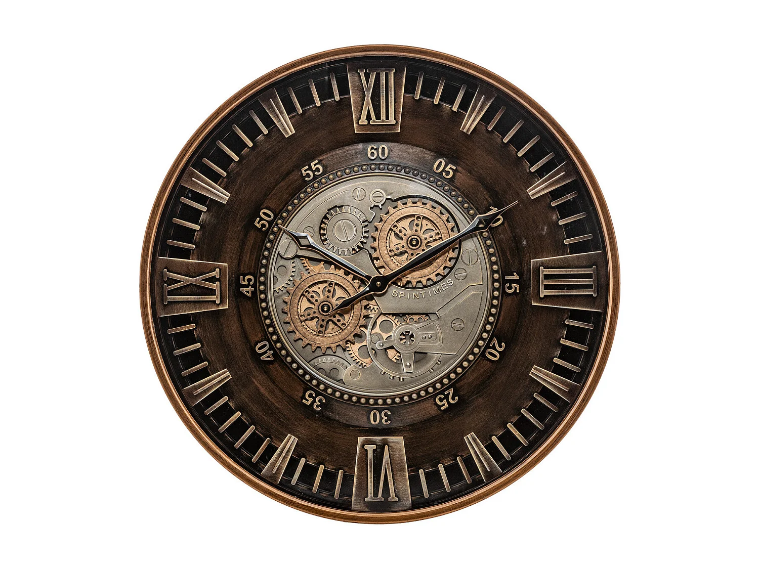 Pendule murale Marron style industriel avec rouages mobiles D 59 cm