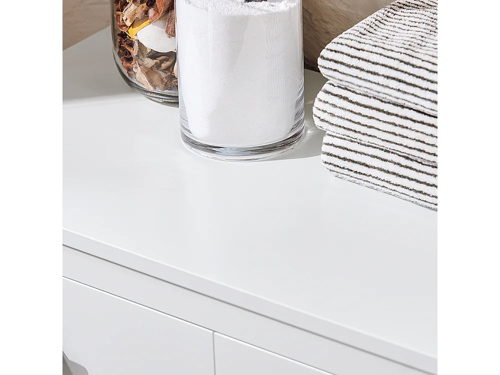 SoBuy Mobile lavanderia con sacchi portabiancheria pieghevoli, Mobiletto bagno con tre cassetti, Armadio portabiancheria Bianco 80x35x90cm BZR97-W