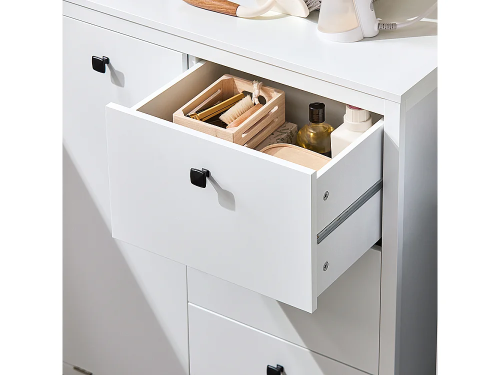 SoBuy Mobile lavanderia con sacchi portabiancheria pieghevoli, Mobiletto bagno con tre cassetti, Armadio portabiancheria Bianco 80x35x90cm BZR97-W