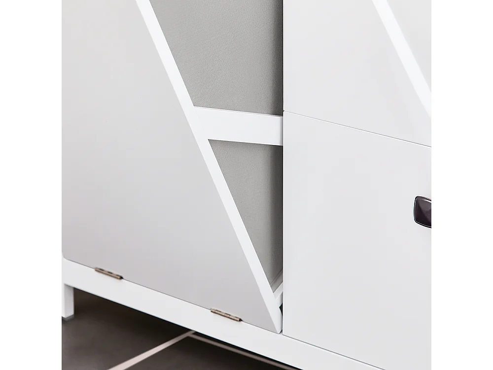 SoBuy Mobile lavanderia con sacchi portabiancheria pieghevoli, Mobiletto bagno con tre cassetti, Armadio portabiancheria Bianco 80x35x90cm BZR97-W