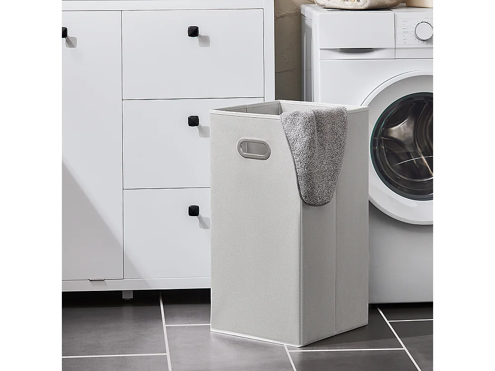 SoBuy Mobile lavanderia con sacchi portabiancheria pieghevoli, Mobiletto bagno con tre cassetti, Armadio portabiancheria Bianco 80x35x90cm BZR97-W