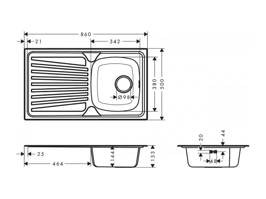 Evier 1 bac avec égouttoir HANSGROHE S21 inox