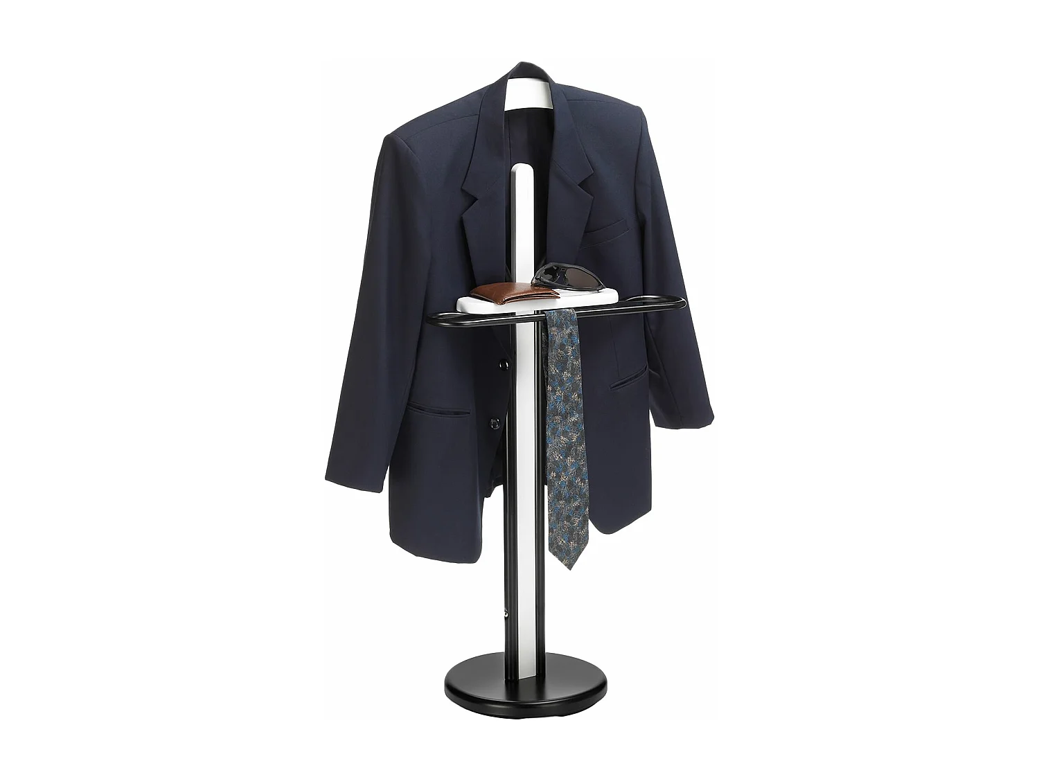 Valet de chambre MATTEO chevalet de nuit portant pour vêtements, structure en métal et en bois laqué couleur noir et blanc