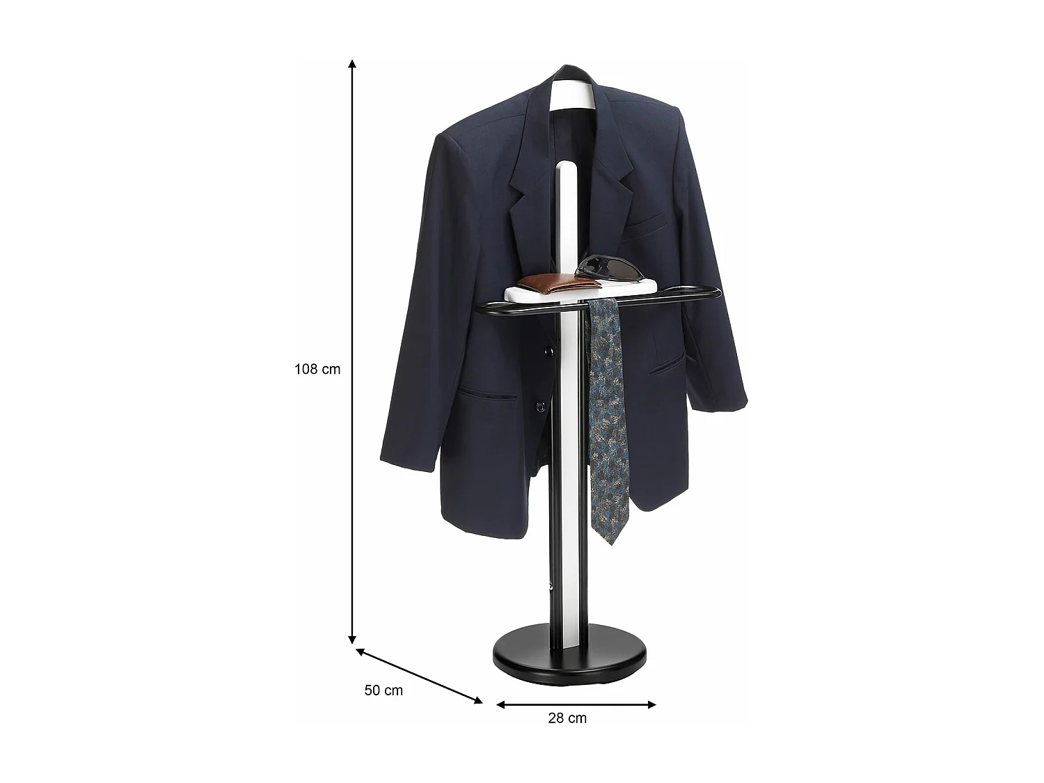 Valet de chambre MATTEO chevalet de nuit portant pour vêtements, structure en métal et en bois laqué couleur noir et blanc