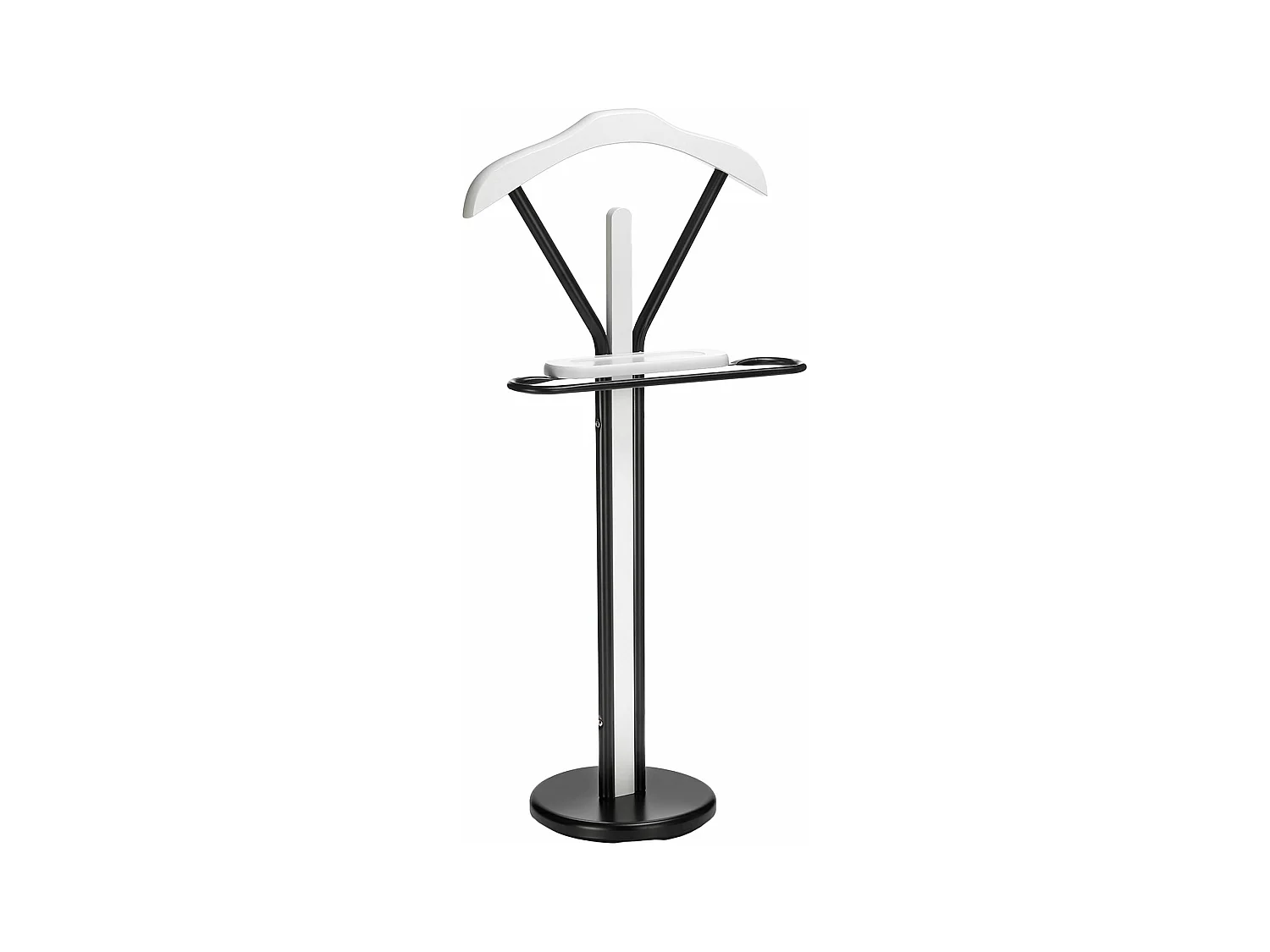 Valet de chambre MATTEO chevalet de nuit portant pour vêtements, structure en métal et en bois laqué couleur noir et blanc