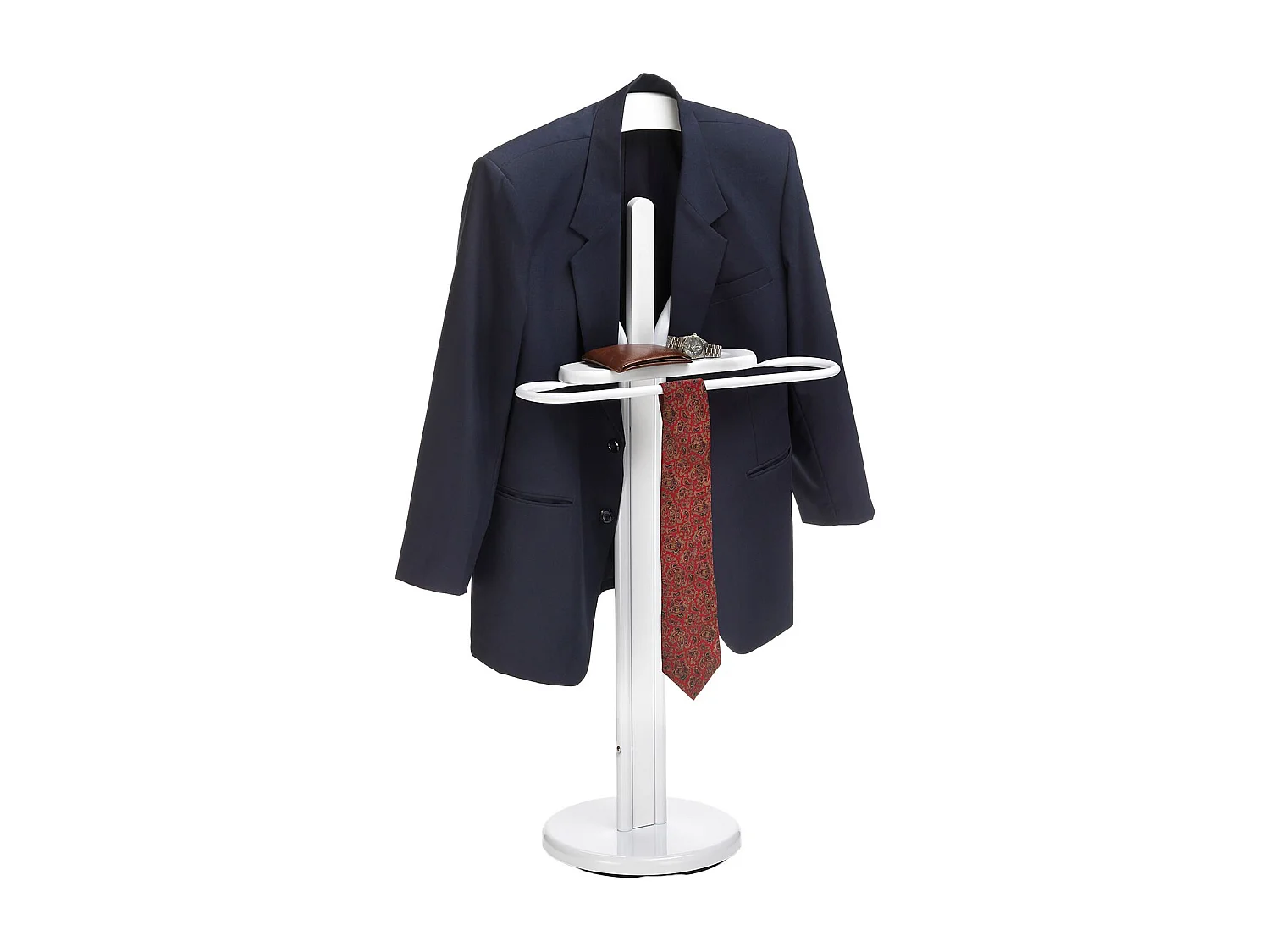 Valet de chambre MATTEO chevalet de nuit portant pour vêtements, structure en métal et en bois laqué couleur blanc