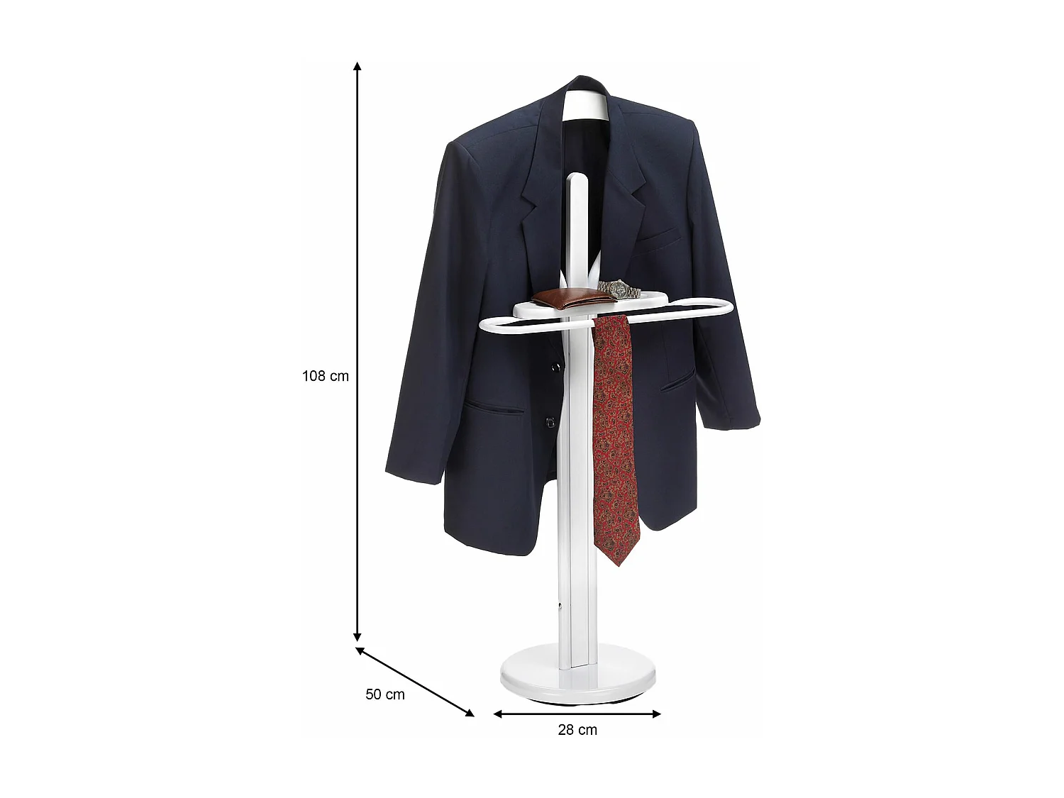 Valet de chambre MATTEO chevalet de nuit portant pour vêtements, structure en métal et en bois laqué couleur blanc