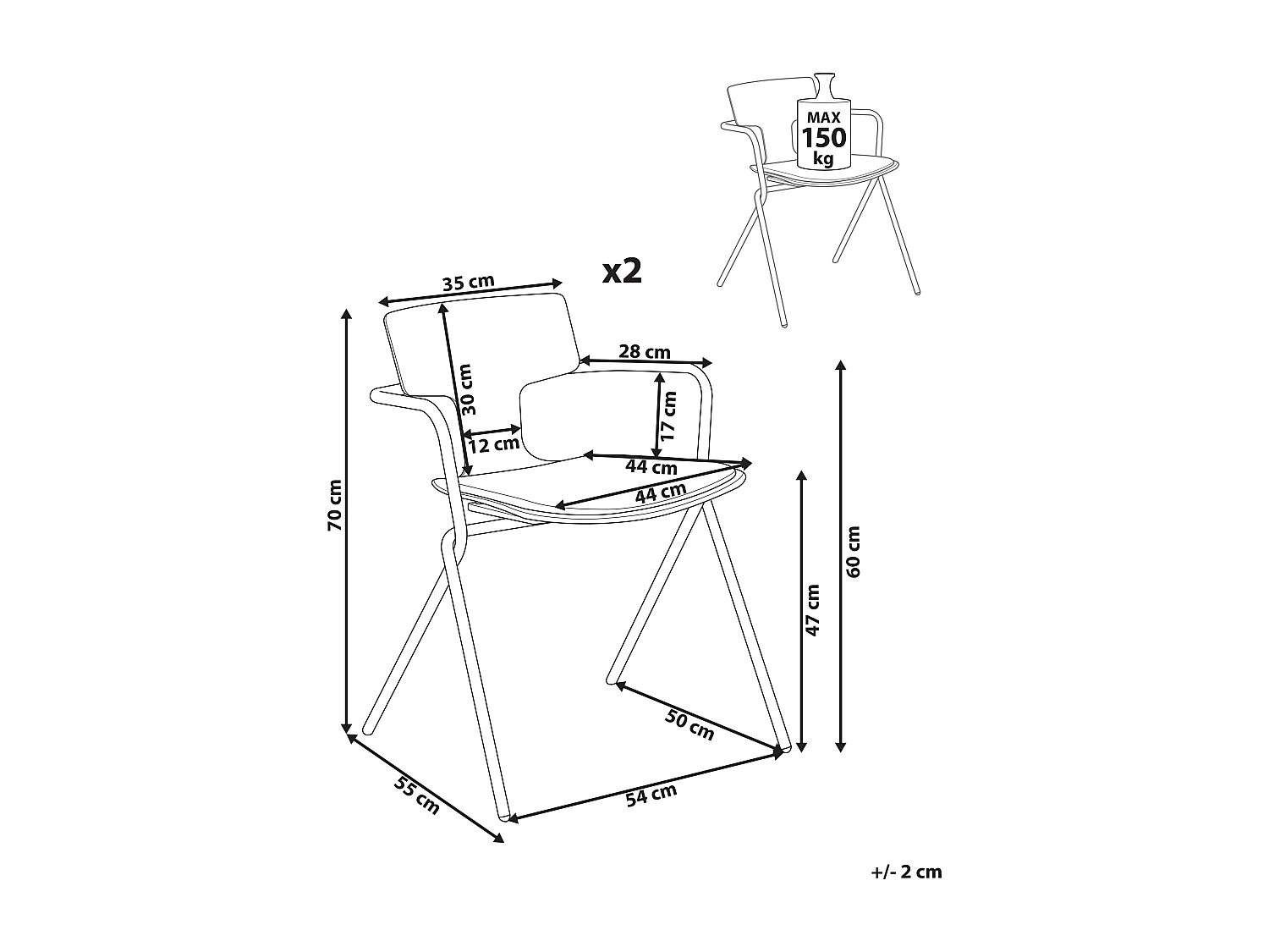 Esszimmerstuhl 2er Set MANSON Schwarz / Weiss