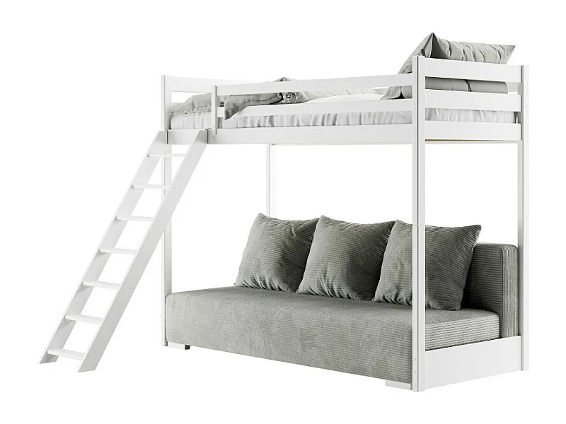 Lit Mezzanine et Canapé Safino 90x200/140x200 Blanc-Gris avec Rangement - Style Contemporain