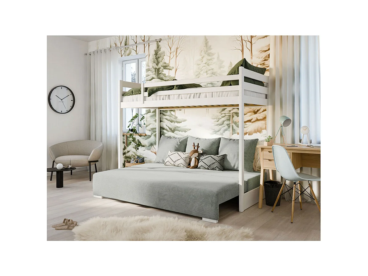 Lit Mezzanine et Canapé Safino 90x200/140x200 Blanc-Gris avec Rangement - Style Contemporain