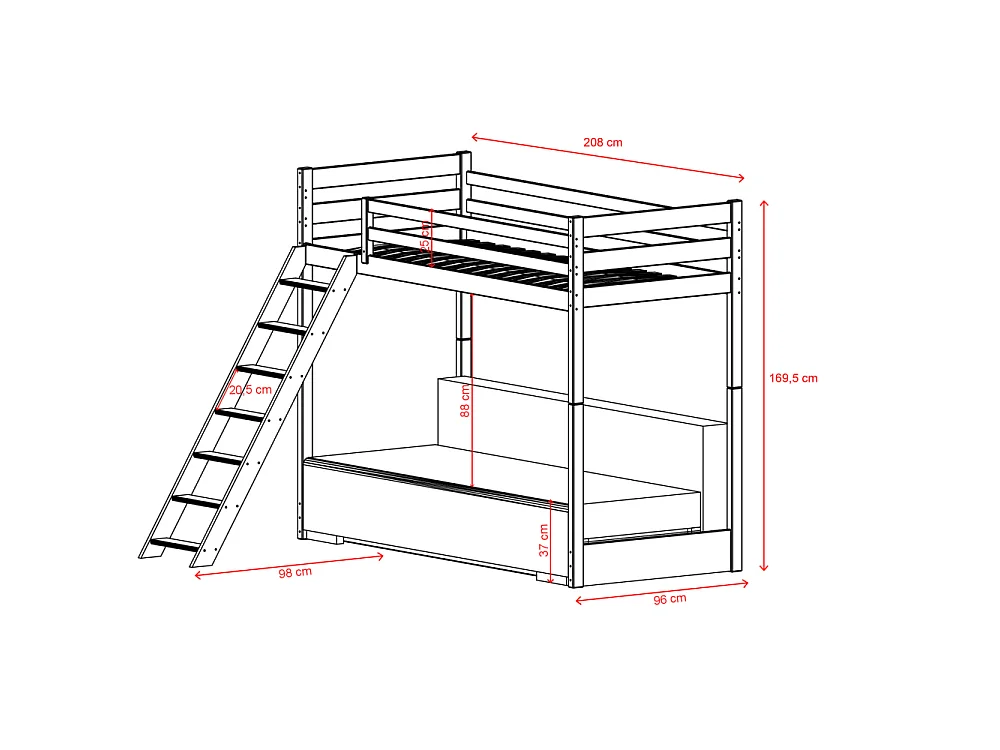 Lit Mezzanine et Canapé Safino 90x200/140x200 Blanc-Gris avec Rangement - Style Contemporain