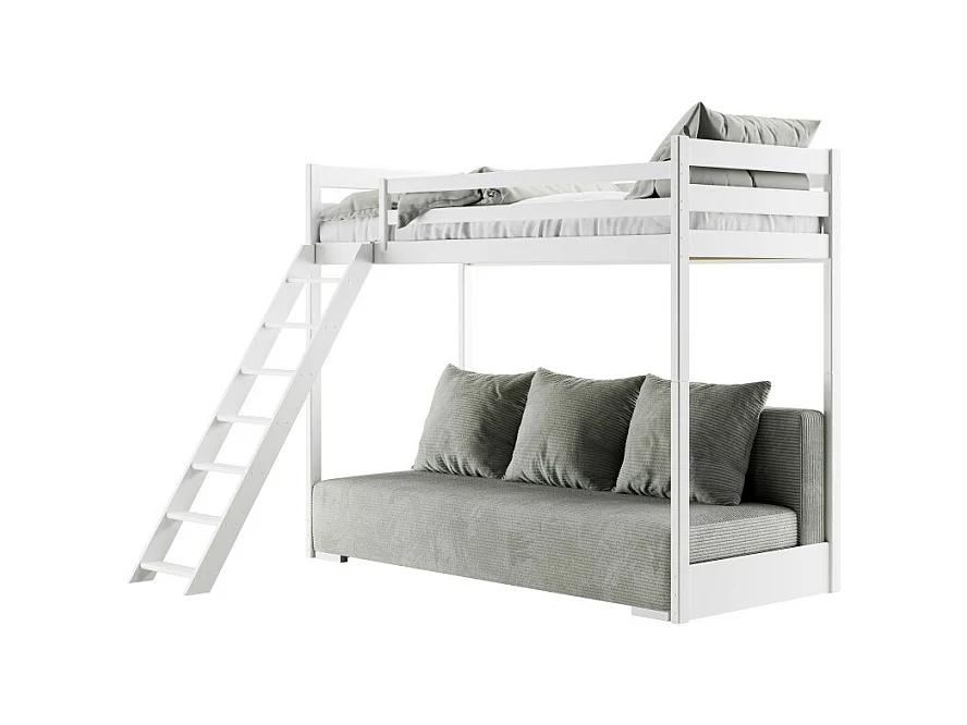 Lit Mezzanine et Canapé Safino 90x200/140x200 Blanc-Gris avec Rangement - Style Contemporain
