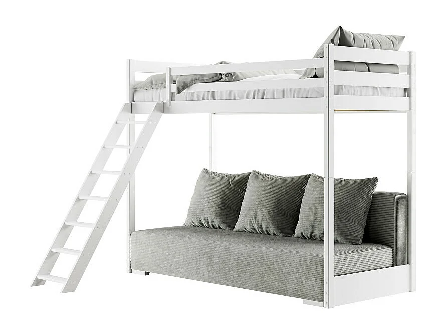 Lit Mezzanine et Canapé Safino 90x200/140x200 Blanc-Gris avec Rangement - Style Contemporain