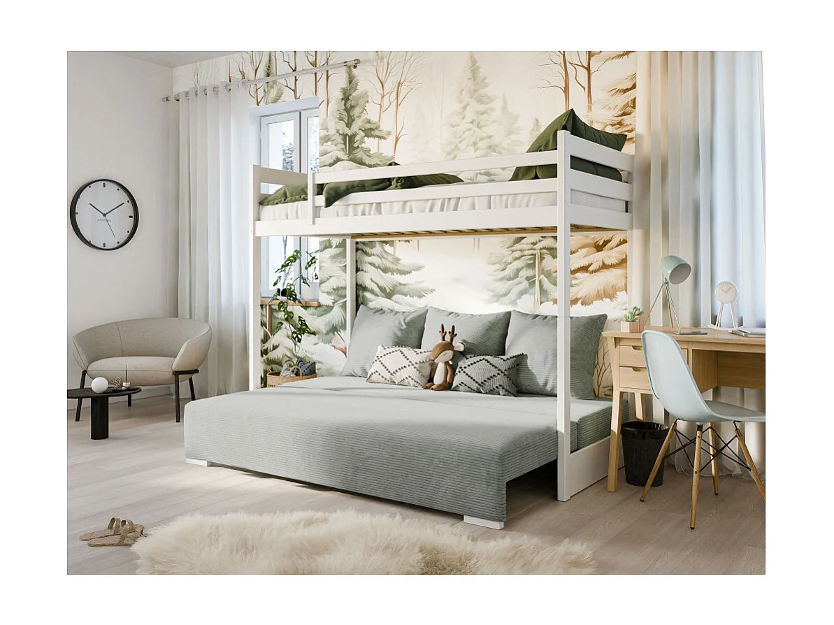 Lit Mezzanine et Canapé Safino 90x200/140x200 Blanc-Gris avec Rangement - Style Contemporain