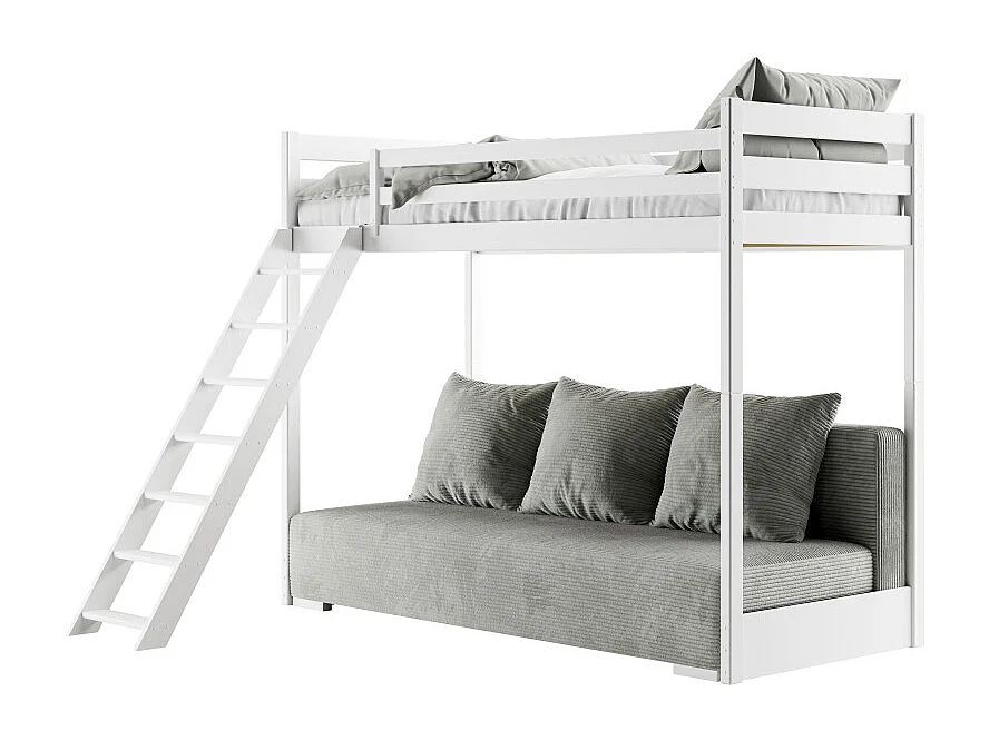 Lit Mezzanine et Canapé Safino 90x200/140x200 Blanc-Gris avec Rangement - Style Contemporain