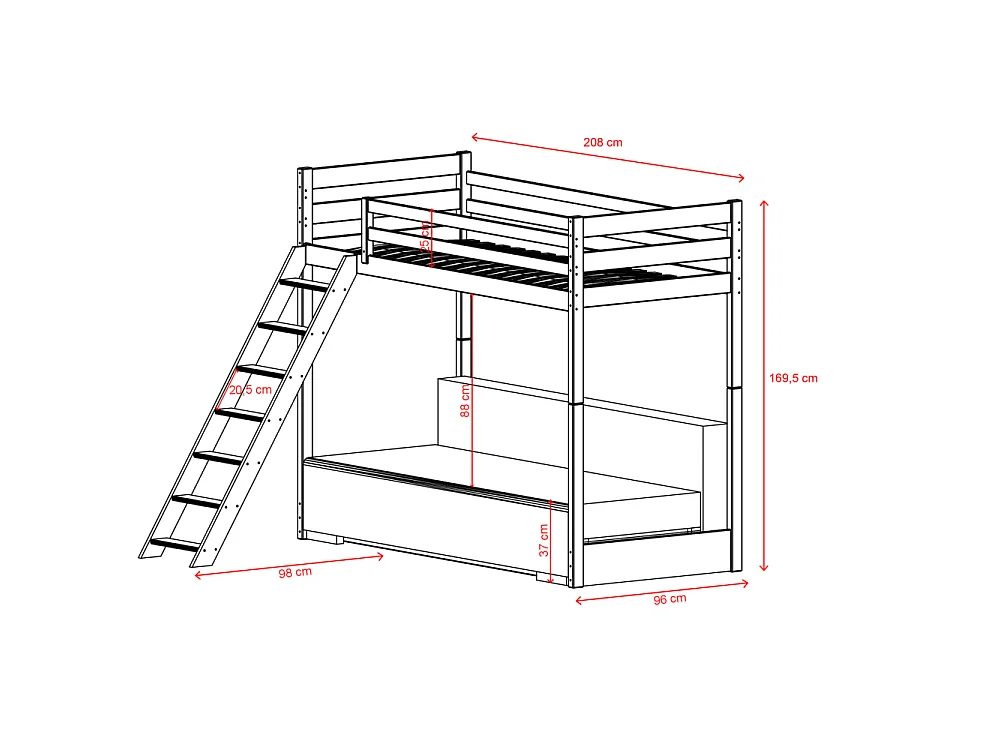 Lit Mezzanine et Canapé Safino 90x200/140x200 Blanc-Gris avec Rangement - Style Contemporain