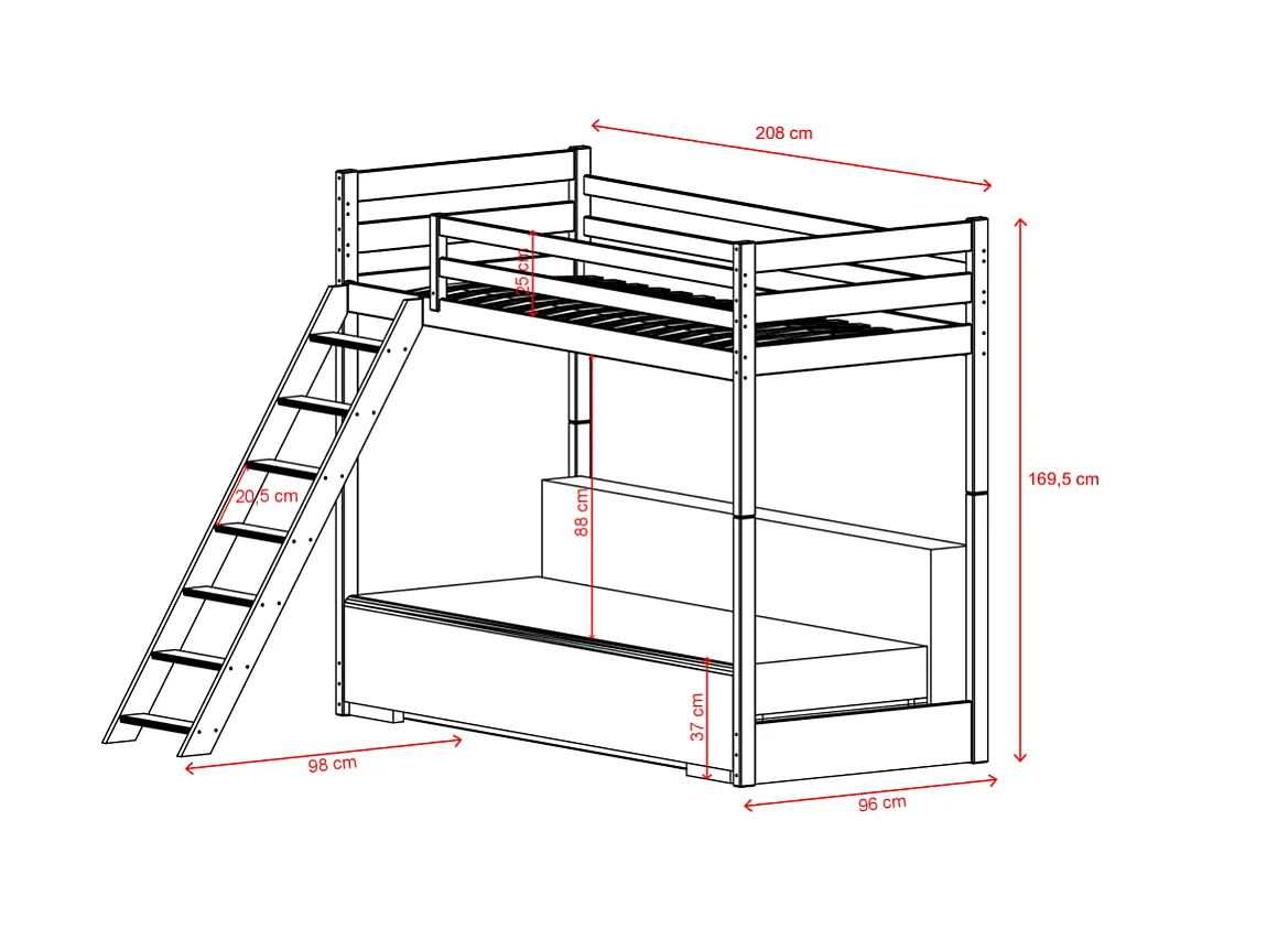 Lit Mezzanine et Canapé Safino 90x200/140x200 Blanc-Gris avec Rangement - Style Contemporain