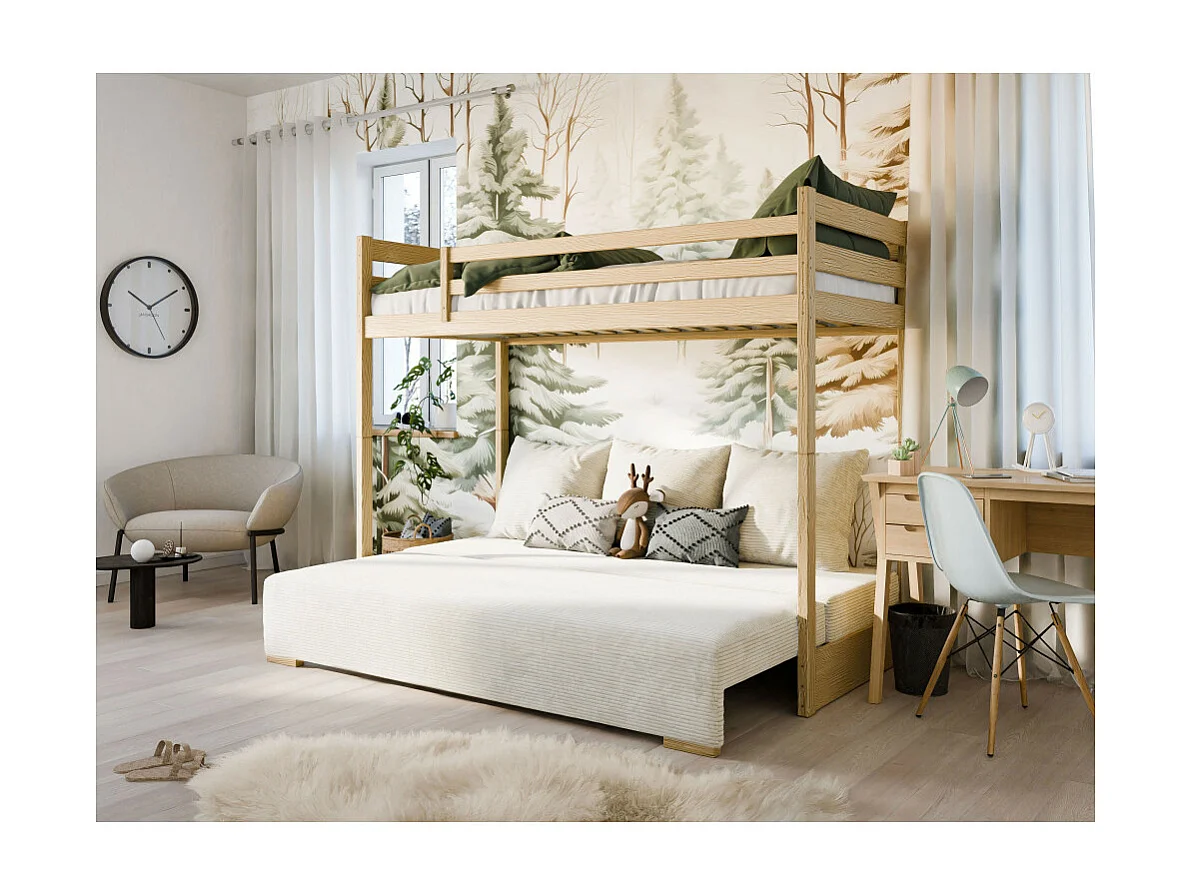 LIT MEZZANINE ET CANAPE SAFINO 90 x 200 / 140 x 200 Pin - blanc