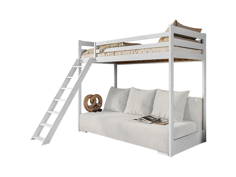 LIT MEZZANINE ET CANAPE SAFINO 90 x 200 / 140 x 200 Blanc - blanc