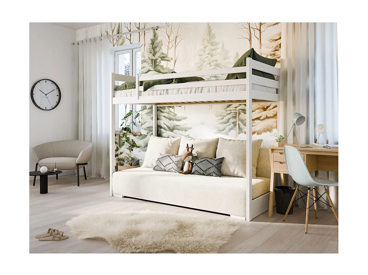 LIT MEZZANINE ET CANAPE SAFINO 90 x 200 / 140 x 200 Blanc - blanc