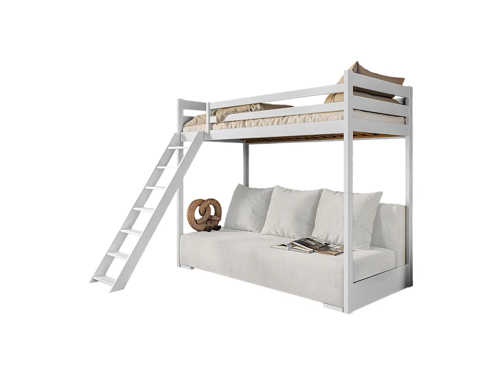 LIT MEZZANINE ET CANAPE SAFINO 90 x 200 / 140 x 200 Blanc - blanc