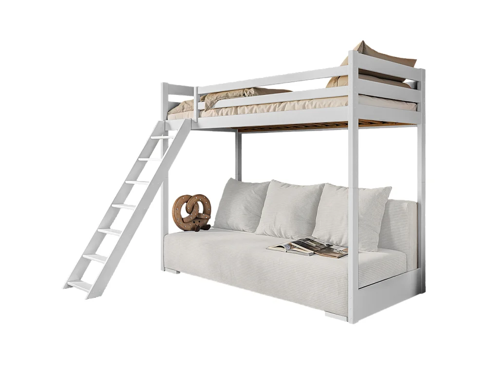 LIT MEZZANINE ET CANAPE SAFINO 90 x 200 / 140 x 200 Blanc - blanc