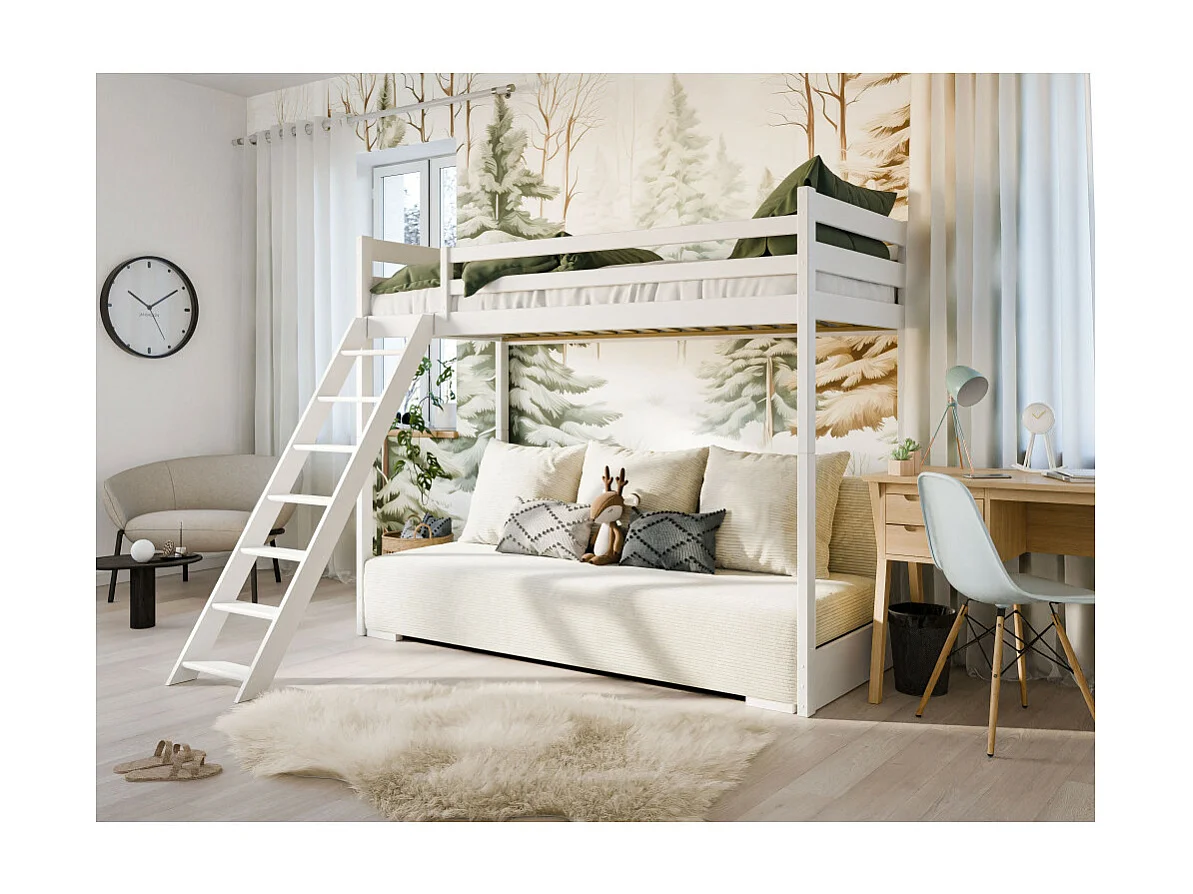 LIT MEZZANINE ET CANAPE SAFINO 90 x 200 / 140 x 200 Blanc - blanc