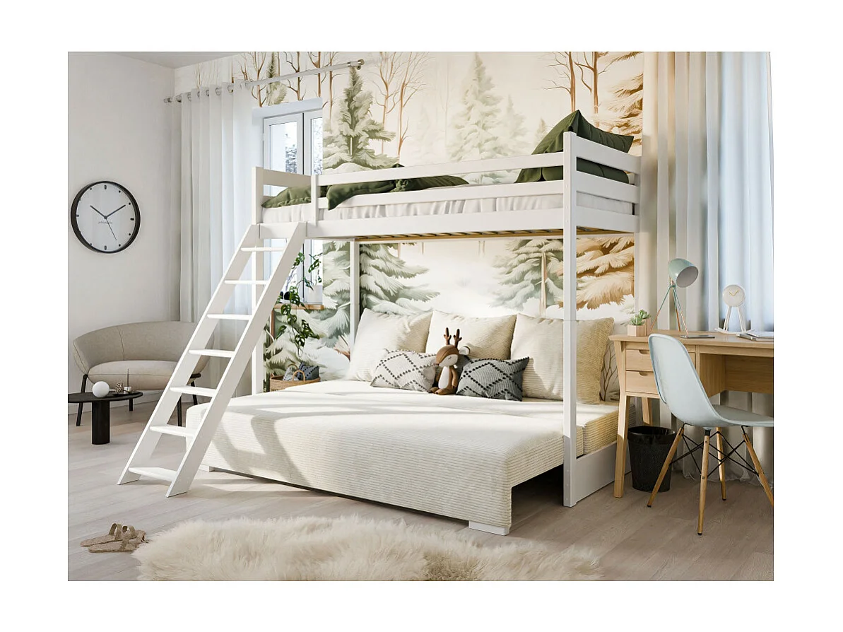 LIT MEZZANINE ET CANAPE SAFINO 90 x 200 / 140 x 200 Blanc - blanc