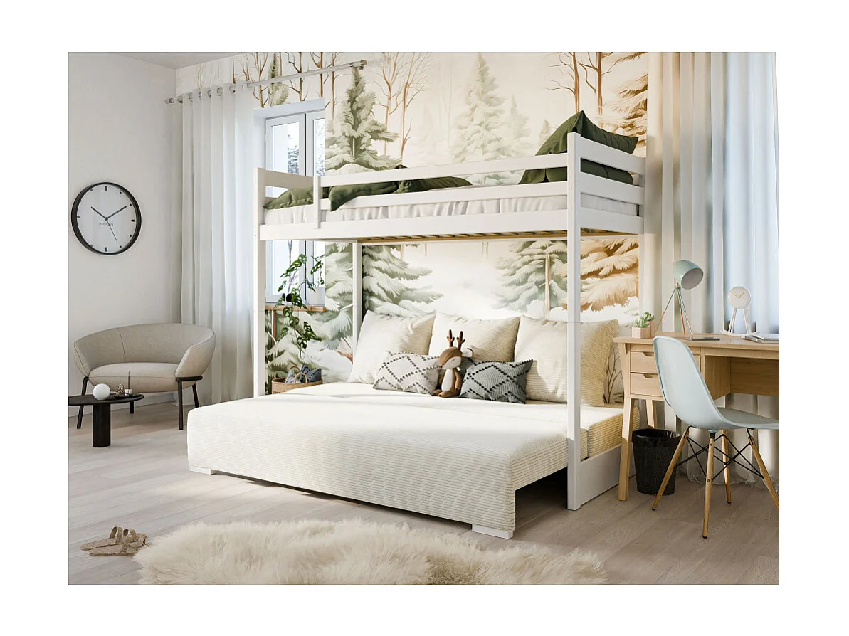 LIT MEZZANINE ET CANAPE SAFINO 90 x 200 / 140 x 200 Blanc - blanc